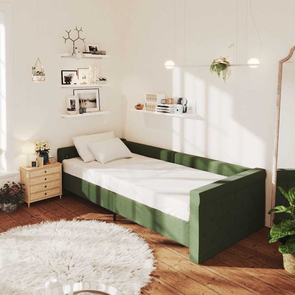Καναπές Κρεβάτι με Στρώμα&USB Σκ. Πράσινο 90x200 εκ Υφασμάτινος