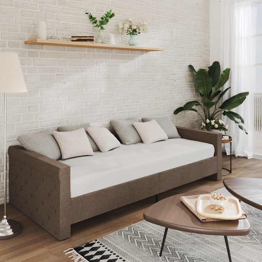 Καναπές Κρεβάτι με Στρώμα & USB Taupe 90 x 200 εκ. Υφασμάτινος - Pakobazaar