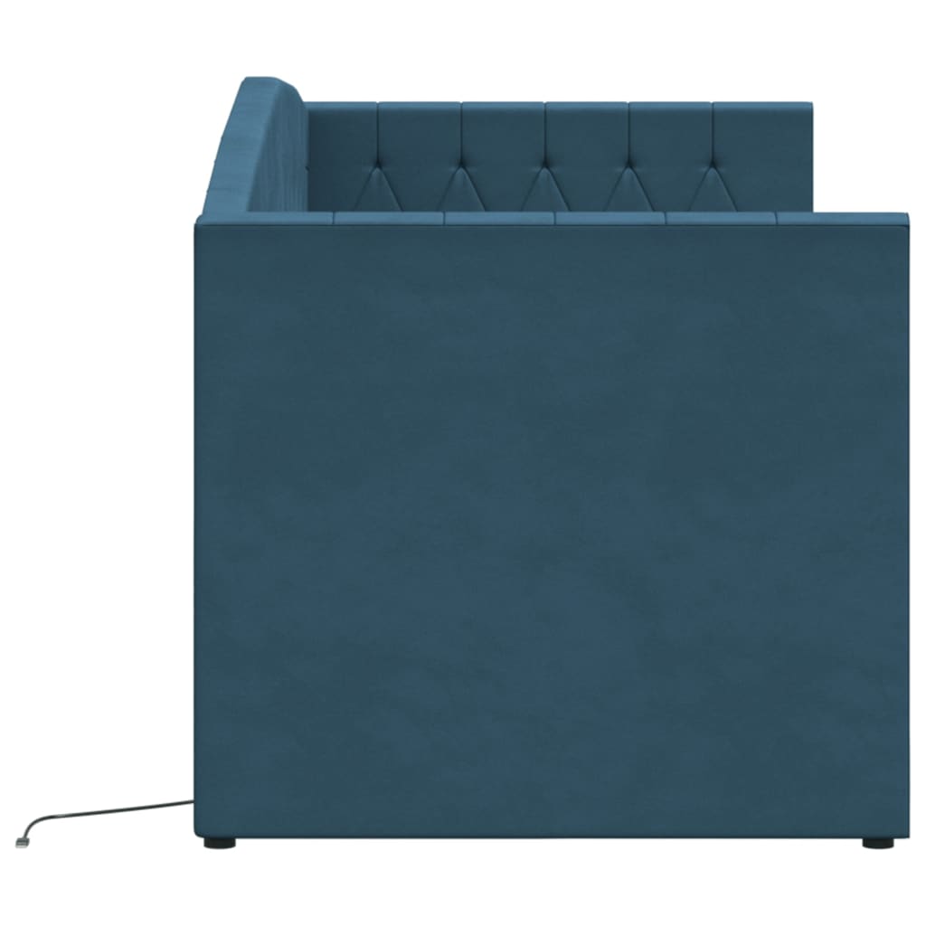 Καναπές Κρεβάτι με Στρώμα & USB Μπλε 90 x 200 εκ. Βελούδινος