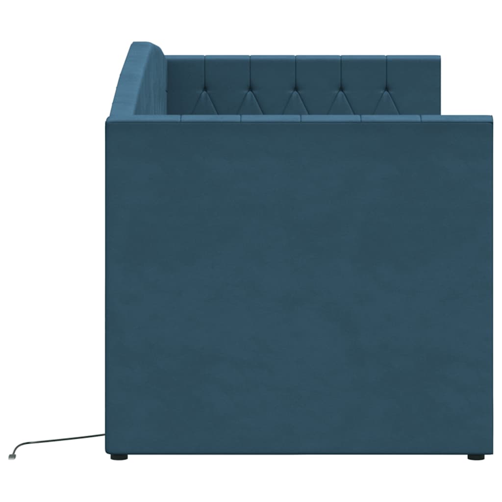 Καναπές Κρεβάτι με Στρώμα & USB Μπλε 90 x 200 εκ. Βελούδινος