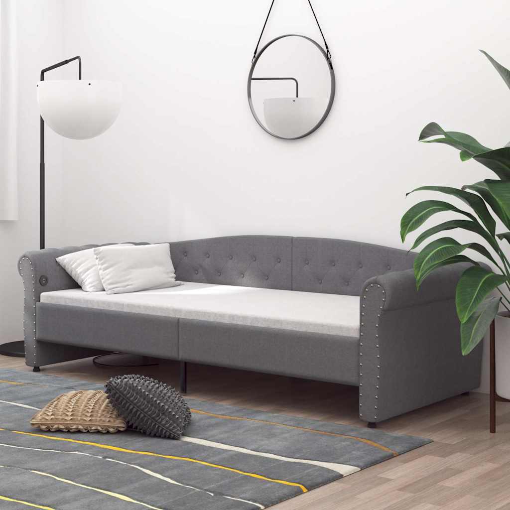 Καναπές Κρεβάτι με Στρώμα & USB Αν. Γκρι 90x200 εκ. Υφασμάτινος - Pakobazaar