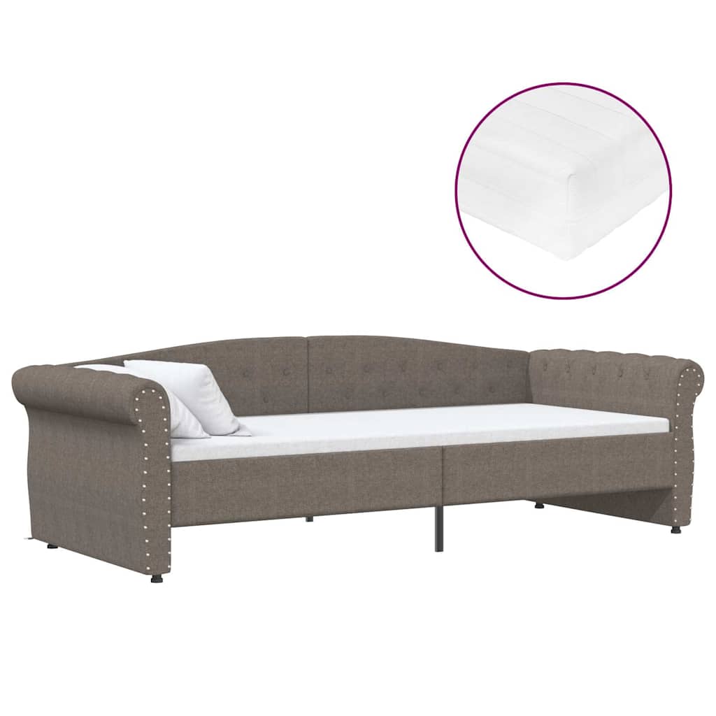 Καναπές Κρεβάτι με Στρώμα & USB Taupe 90 x 200 εκ. Υφασμάτινος - Pakobazaar