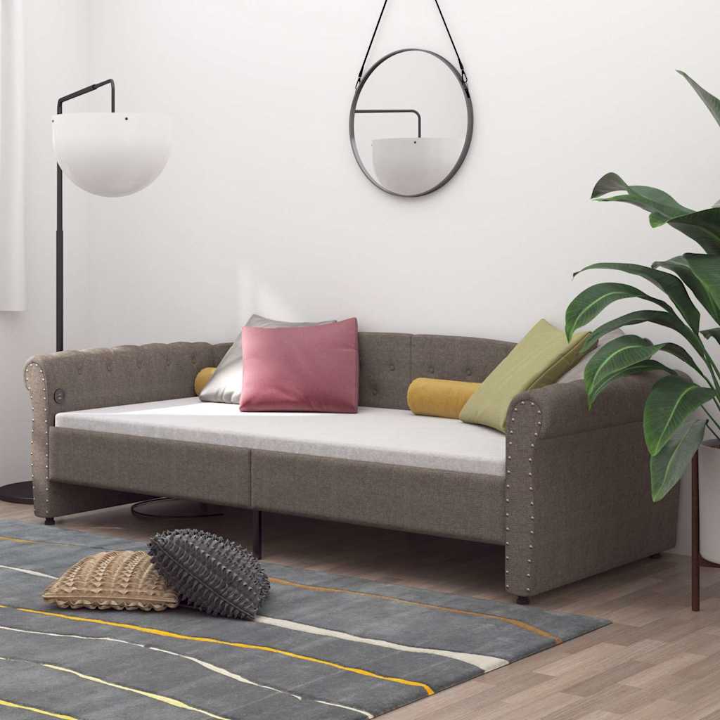 Καναπές Κρεβάτι με Στρώμα & USB Taupe 90 x 200 εκ. Υφασμάτινος - Pakobazaar