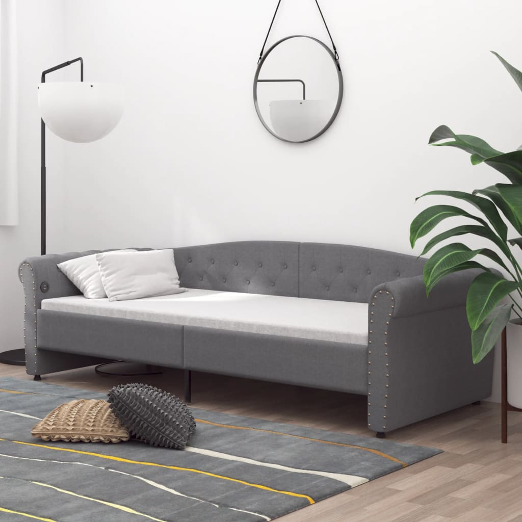 Καναπές Κρεβάτι με Στρώμα & USB Αν. Γκρι 90x200 εκ. Υφασμάτινος