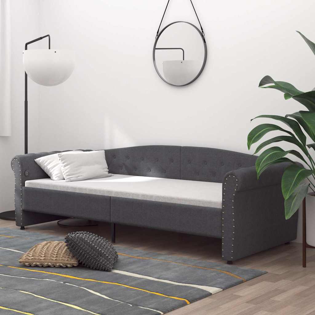 Καναπές Κρεβάτι με Στρώμα & USB Σκούρο Γκρι 90 x 200 εκ. Υφασμ.