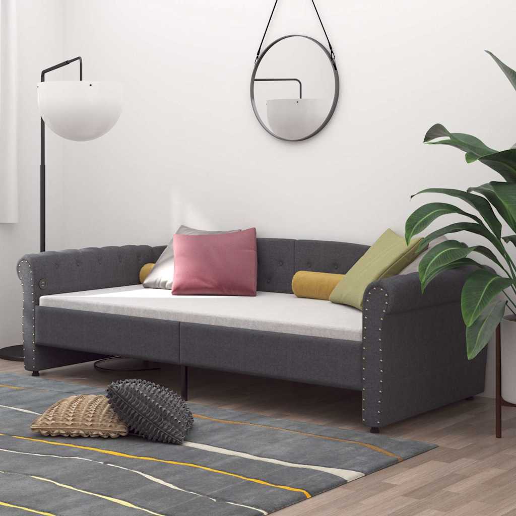 Καναπές Κρεβάτι με Στρώμα & USB Σκούρο Γκρι 90 x 200 εκ. Υφασμ.