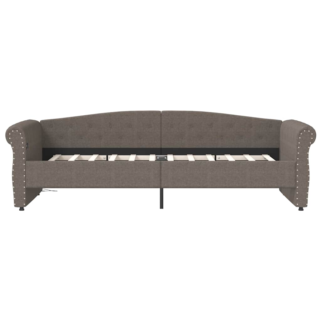 Καναπές Κρεβάτι με Στρώμα & USB Taupe 90 x 200 εκ. Υφασμάτινος - Pakobazaar