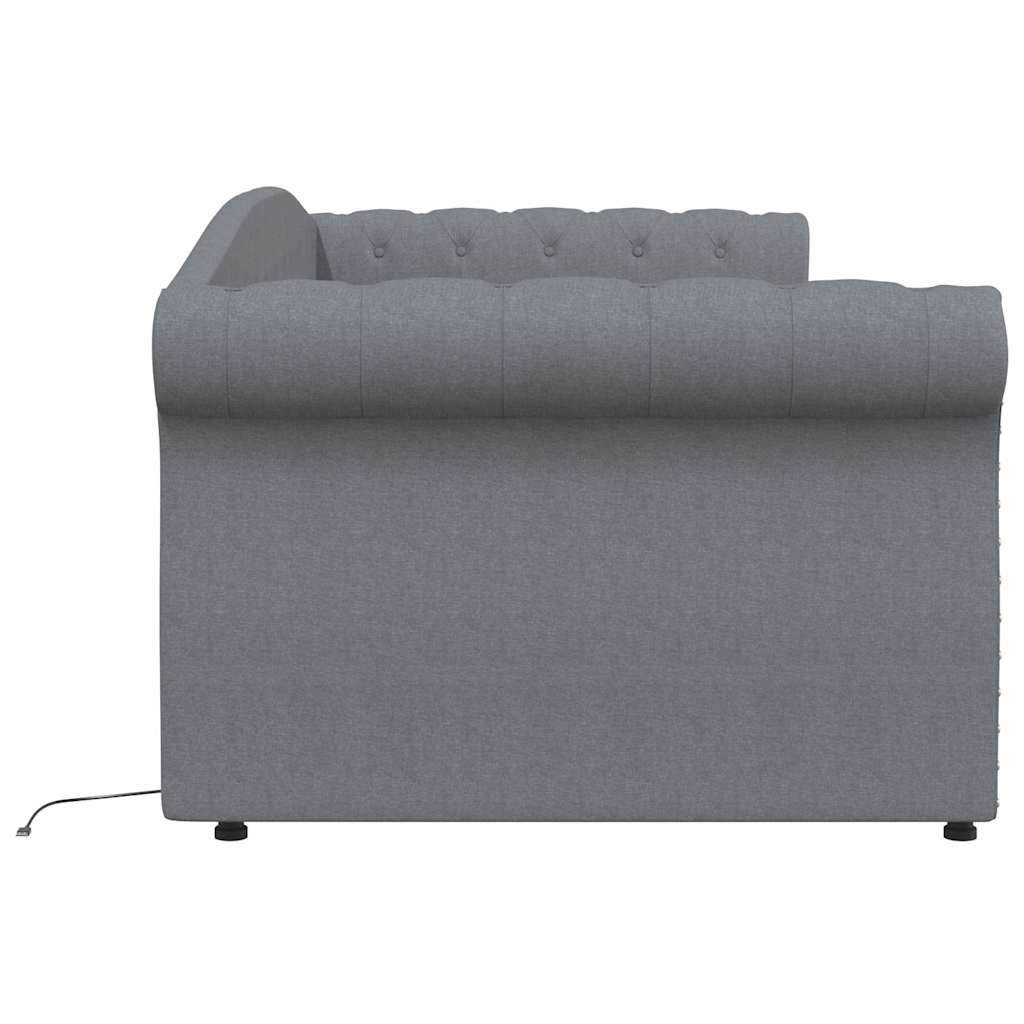 Καναπές Κρεβάτι με Στρώμα & USB Αν. Γκρι 90x200 εκ. Υφασμάτινος - Pakobazaar