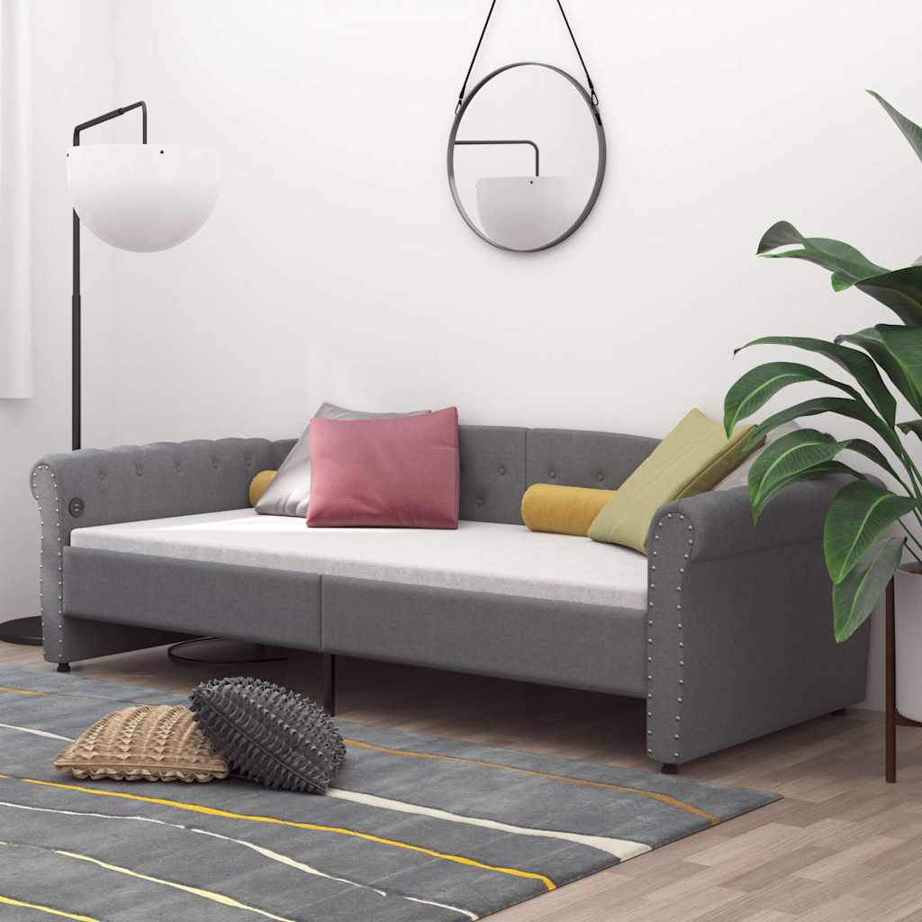Καναπές Κρεβάτι με Στρώμα & USB Αν. Γκρι 90x200 εκ. Υφασμάτινος - Pakobazaar