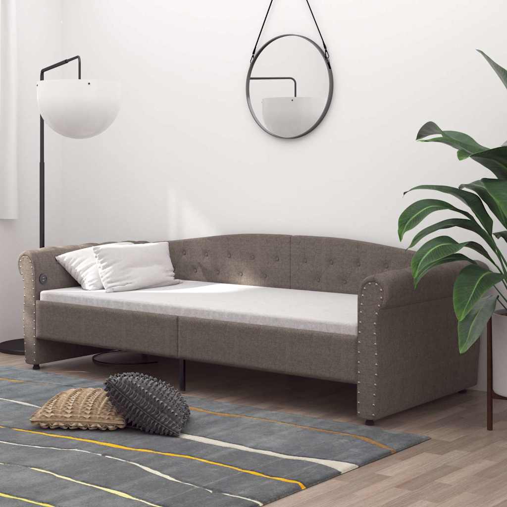 Καναπές Κρεβάτι με Στρώμα & USB Taupe 90 x 200 εκ. Υφασμάτινος - Pakobazaar