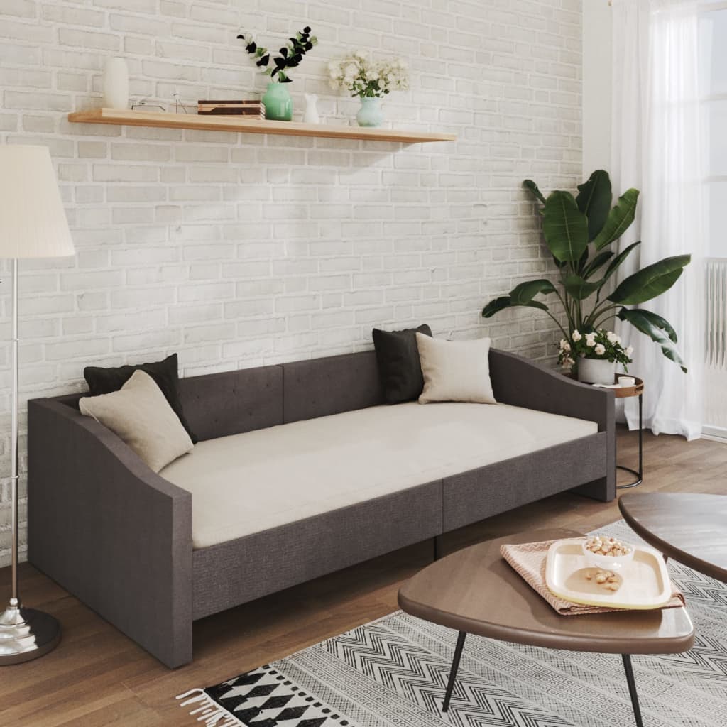 Καναπές Κρεβάτι με Στρώμα & USB Σκούρο Γκρι 90 x 200 εκ. Υφασμ.