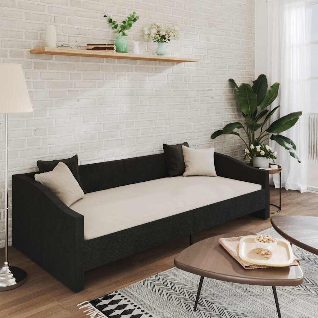 Καναπές Κρεβάτι με Στρώμα & USB Μαύρος 90 x 200 εκ. Υφασμάτινος