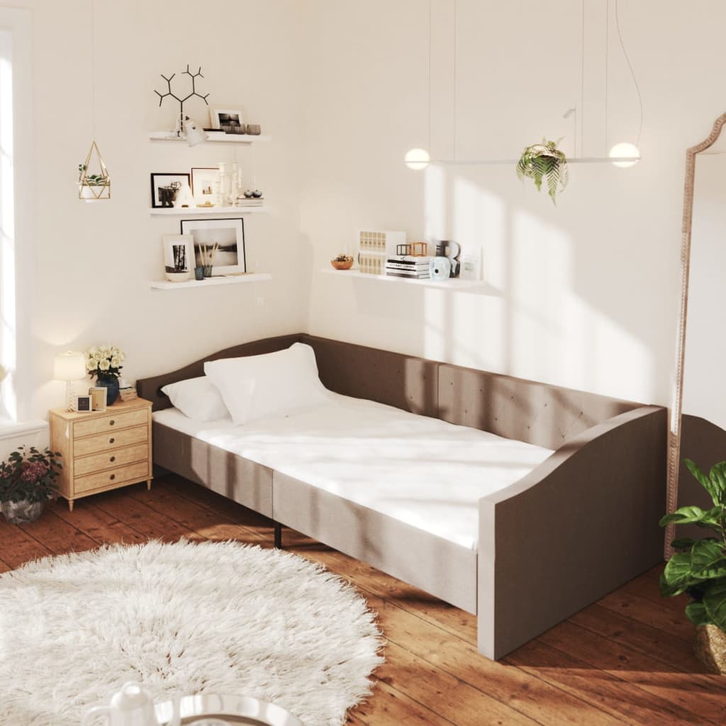 Καναπές Κρεβάτι με Στρώμα & USB Taupe 90 x 200 εκ. Υφασμάτινος - Pakobazaar