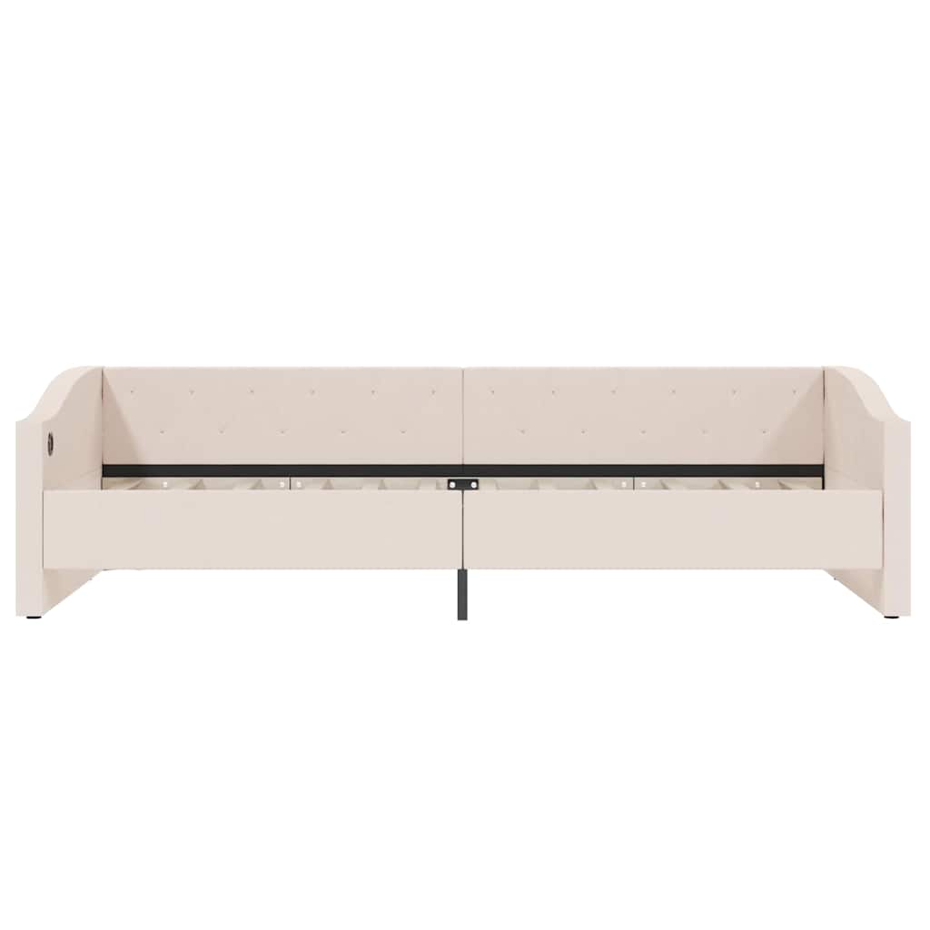 Καναπές Κρεβάτι με Στρώμα & USB Κρεμ 90 x 200 εκ. Υφασμάτινο - Pakobazaar