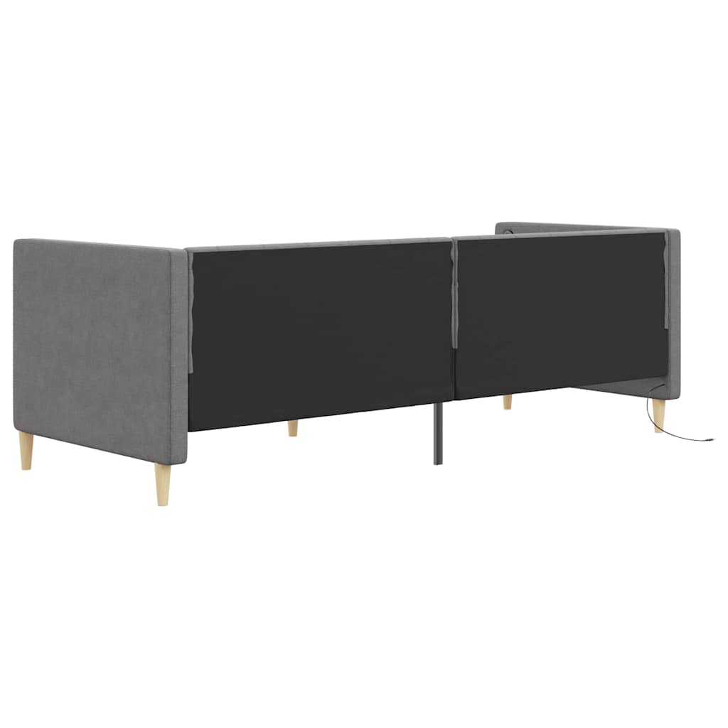 Καναπές Κρεβάτι με Στρώμα & USB Αν. Γκρι 90x200 εκ. Υφασμάτινος