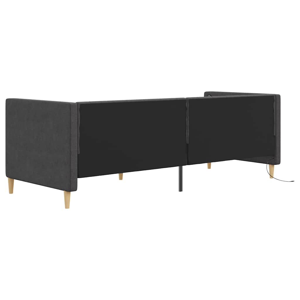 Καναπές Κρεβάτι με Στρώμα & USB Σκούρο Γκρι 90 x 200 εκ. Υφασμ.