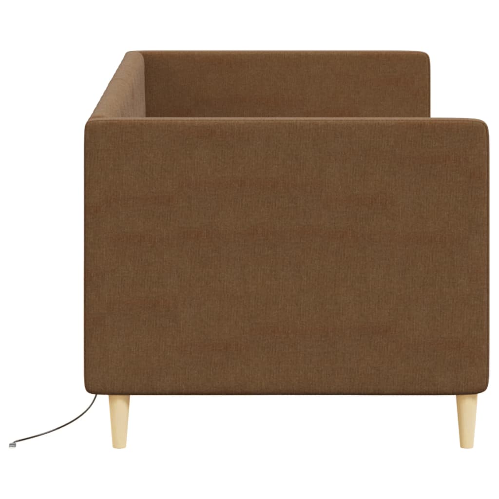 Καναπές Κρεβάτι με Στρώμα & USB Καφέ 90 x 200 εκ. Υφασμάτινος - Pakobazaar