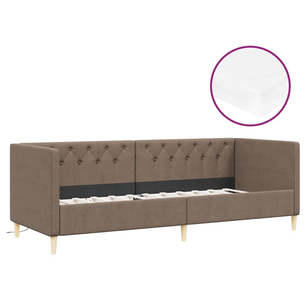 Καναπές Κρεβάτι με Στρώμα & USB Taupe 90 x 200 εκ. Υφασμάτινος - Pakobazaar
