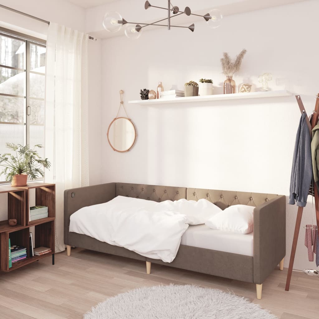 Καναπές Κρεβάτι με Στρώμα & USB Taupe 90 x 200 εκ. Υφασμάτινος - Pakobazaar