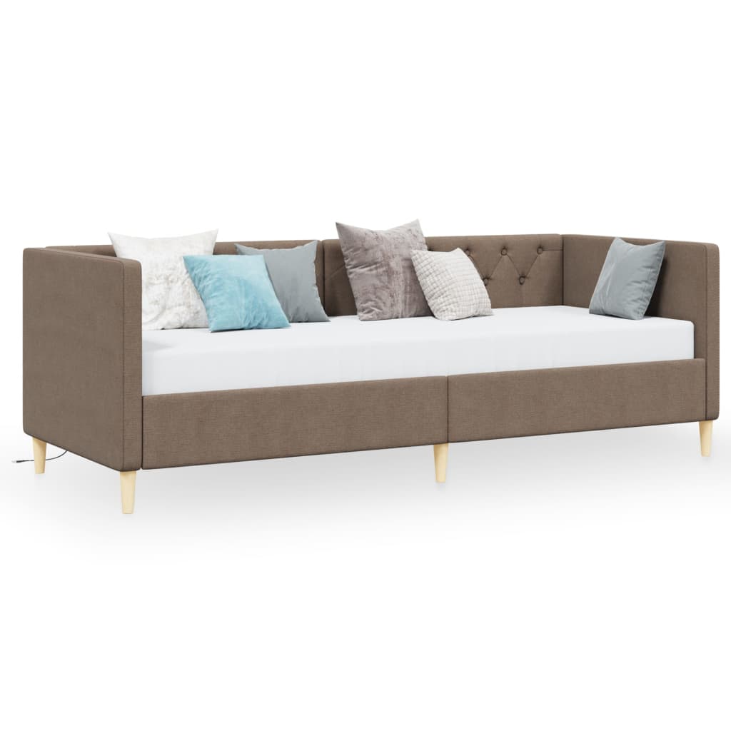 Καναπές Κρεβάτι με Στρώμα & USB Taupe 90 x 200 εκ. Υφασμάτινος - Pakobazaar
