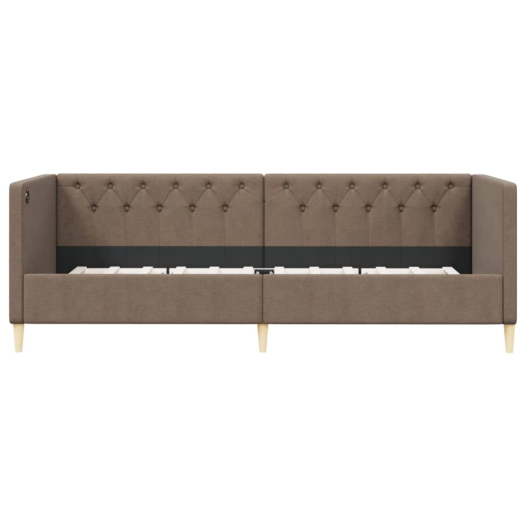 Καναπές Κρεβάτι με Στρώμα & USB Taupe 90 x 200 εκ. Υφασμάτινος - Pakobazaar