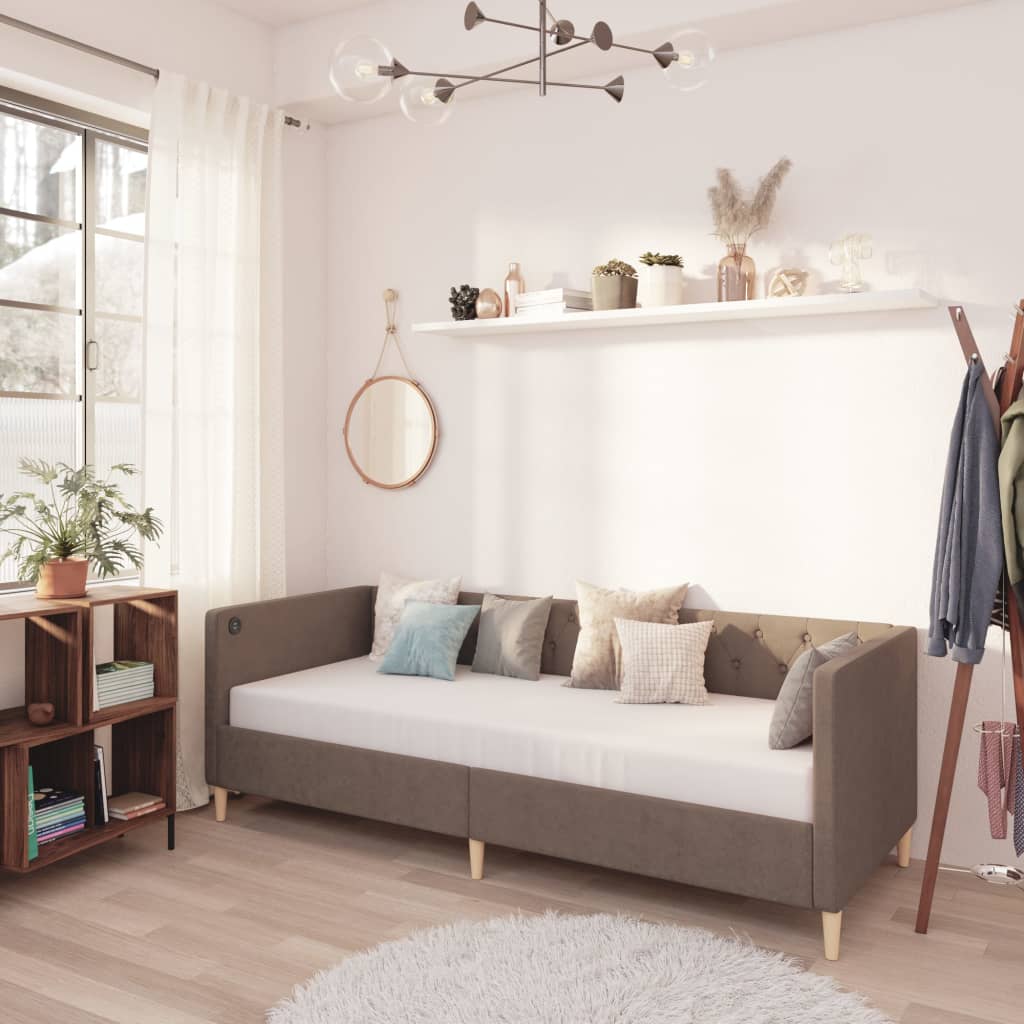 Καναπές Κρεβάτι με Στρώμα & USB Taupe 90 x 200 εκ. Υφασμάτινος - Pakobazaar