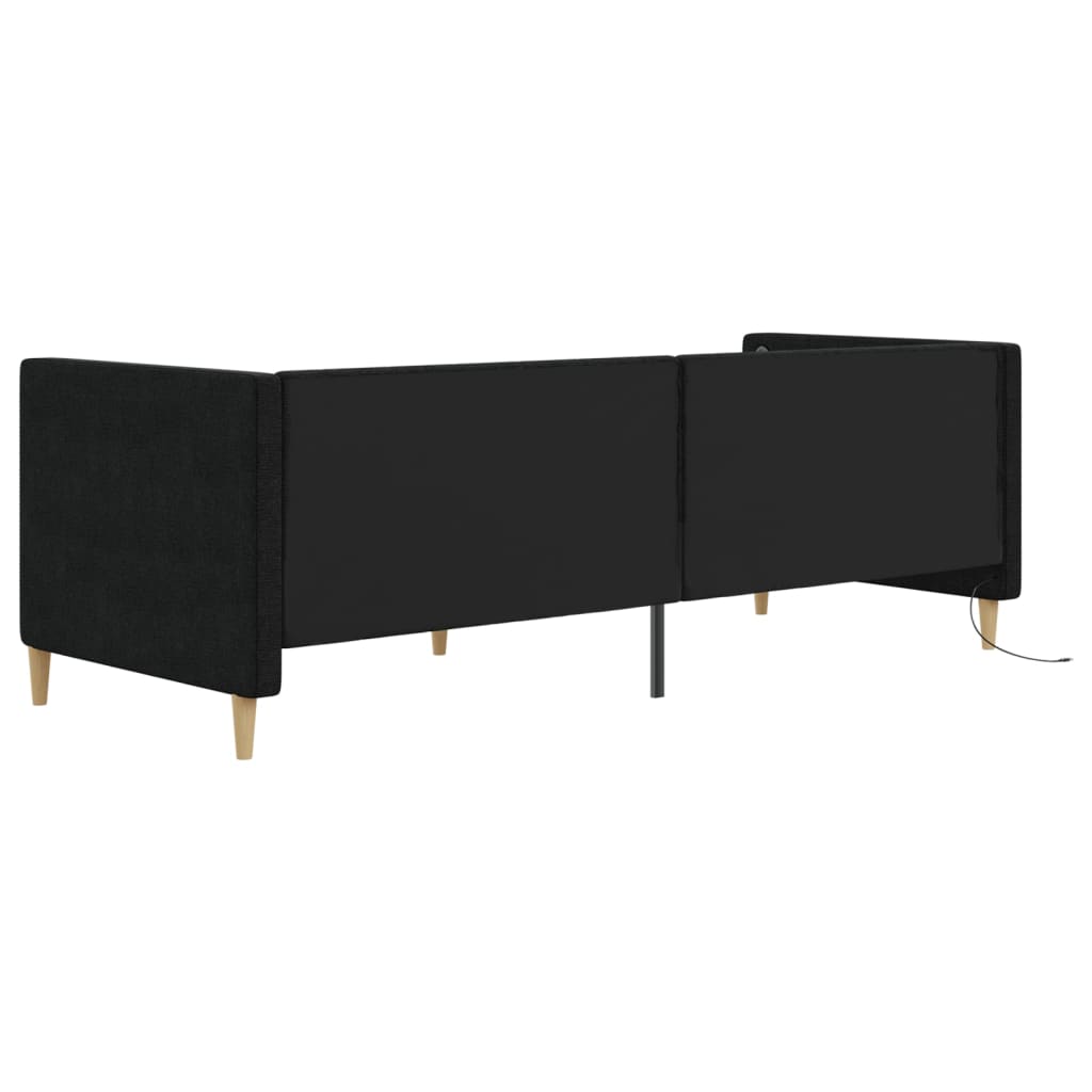 Καναπές Κρεβάτι με Στρώμα & USB Μαύρος 90 x 200 εκ. Υφασμάτινος