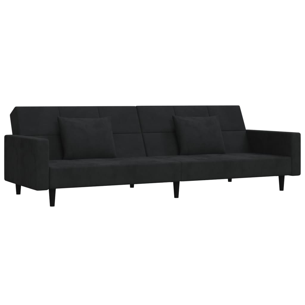 Καναπές Κρεβάτι Διθέσιος Μαύρος Βελούδ. με 2 Μαξιλ. & Υποπόδιο