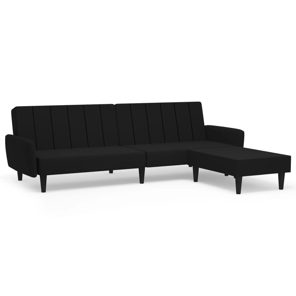 Καναπές Κρεβάτι Διθέσιος Μαύρος Βελούδινος με Υποπόδιο