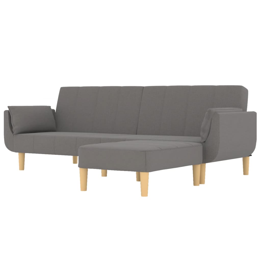 Καναπές Κρεβάτι Διθέσιος Αν. Γκρι Υφασμ. Υποπόδιο & 2 Μαξιλάρια - Pakobazaar