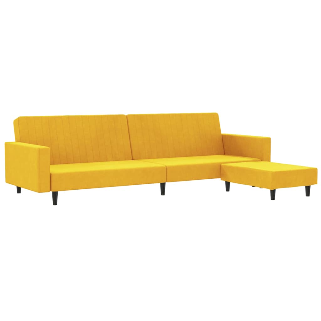 Καναπές Κρεβάτι Διθέσιος με Υποπόδιο Κίτρινος Βελούδινος