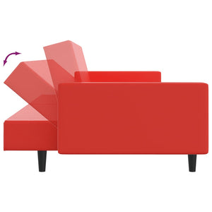 Καναπές Κρεβάτι Διθέσιος με Υποπόδιο Κόκκινο Συνθετικό Δέρμα