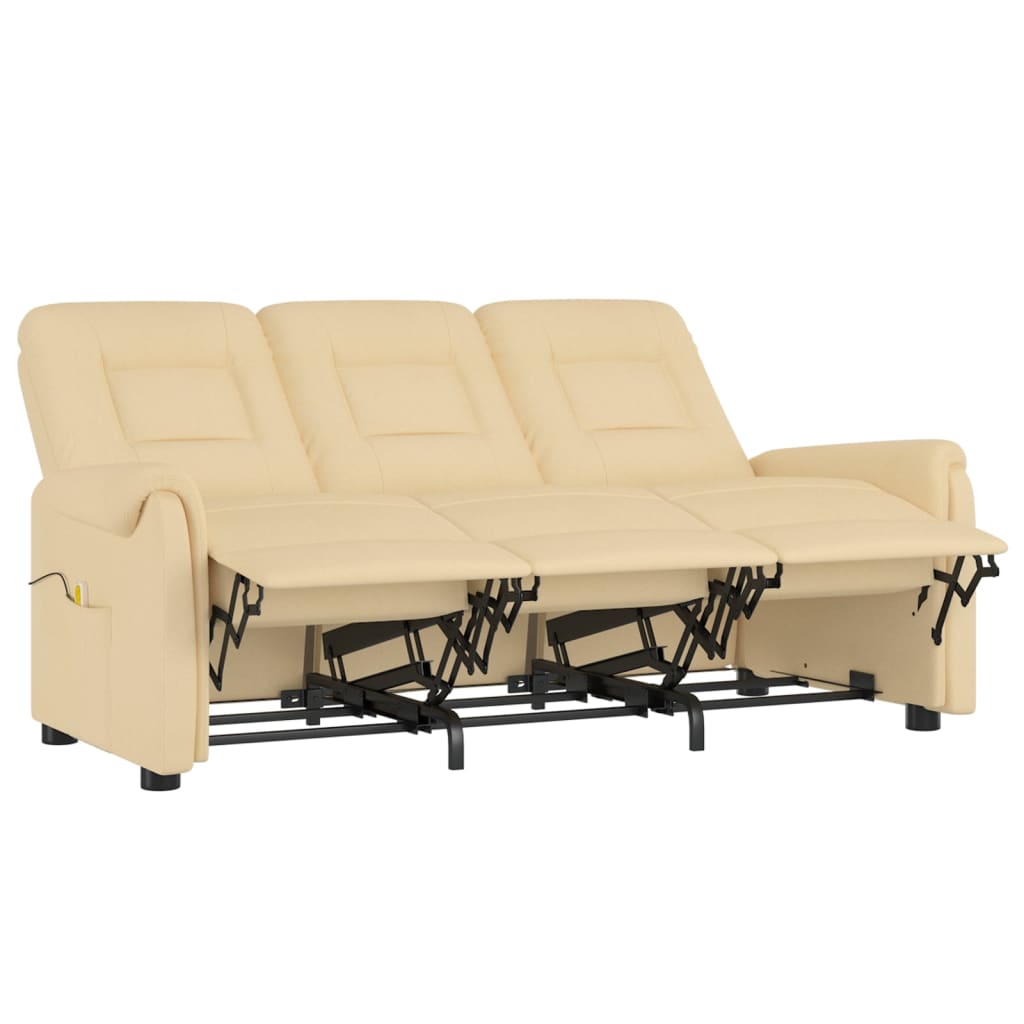 Πολυθρόνα Μασάζ Τριθέσια Ανακλινόμενη Κρεμ από Ύφασμα Μικροϊνών