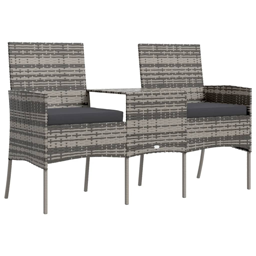 Διθέσιος Καναπές Κήπου Ανθρακί από Συνθετικό Ρατάν με Τραπεζάκι