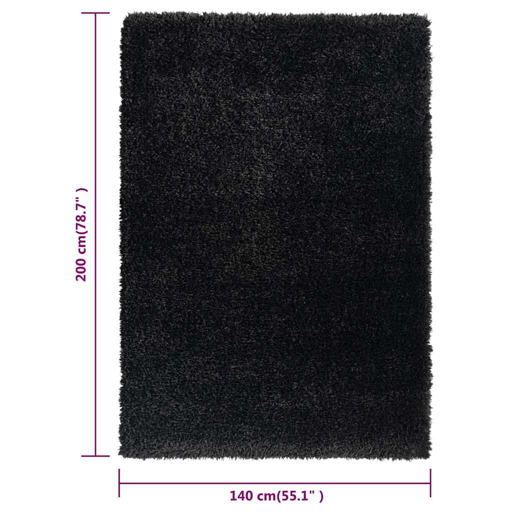 Χαλί Shaggy με Ψηλό Πέλος Μαύρο 140x200 εκ. 50 χιλ.