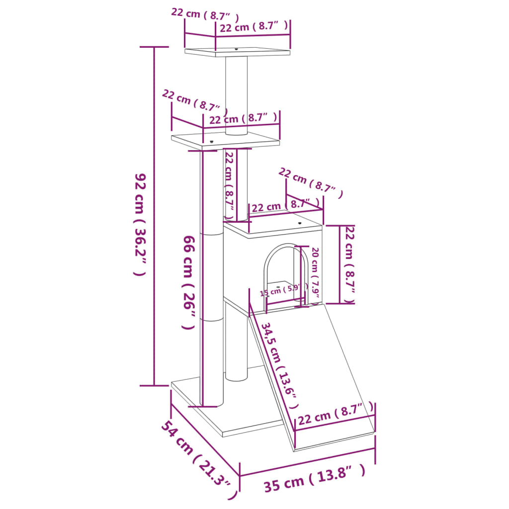 Γατόδεντρο Σκούρο Γκρι 92 εκ. με Στύλους Ξυσίματος από Σιζάλ - PAKOBAZAAR