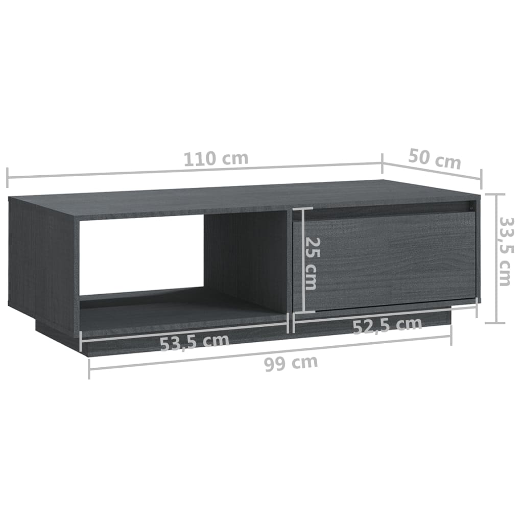 Τραπεζάκι Σαλονιού Γκρι 110 x 50 x 33,5εκ από Μασίφ Ξύλο Πεύκου