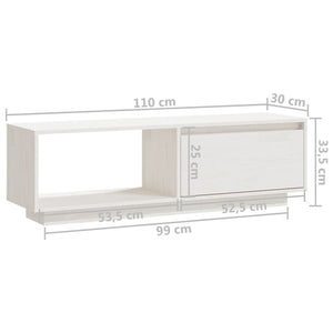 Έπιπλο Τηλεόρασης Λευκό 110 x 30 x 33,5εκ από Μασίφ Ξύλο Πεύκου - Pakobazaar