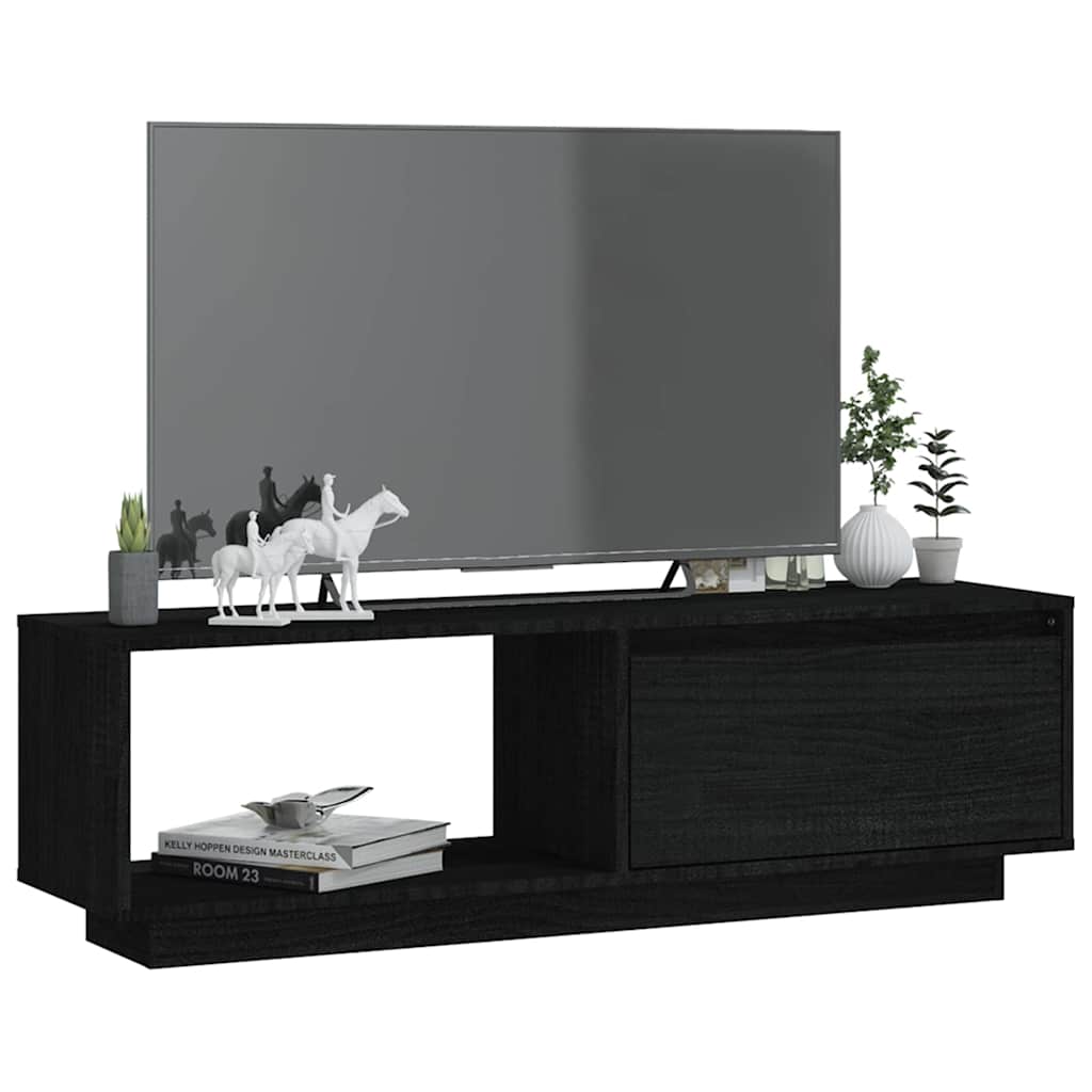 Έπιπλο Τηλεόρασης Μαύρο 110 x 30 x 33,5εκ από Μασίφ Ξύλο Πεύκου