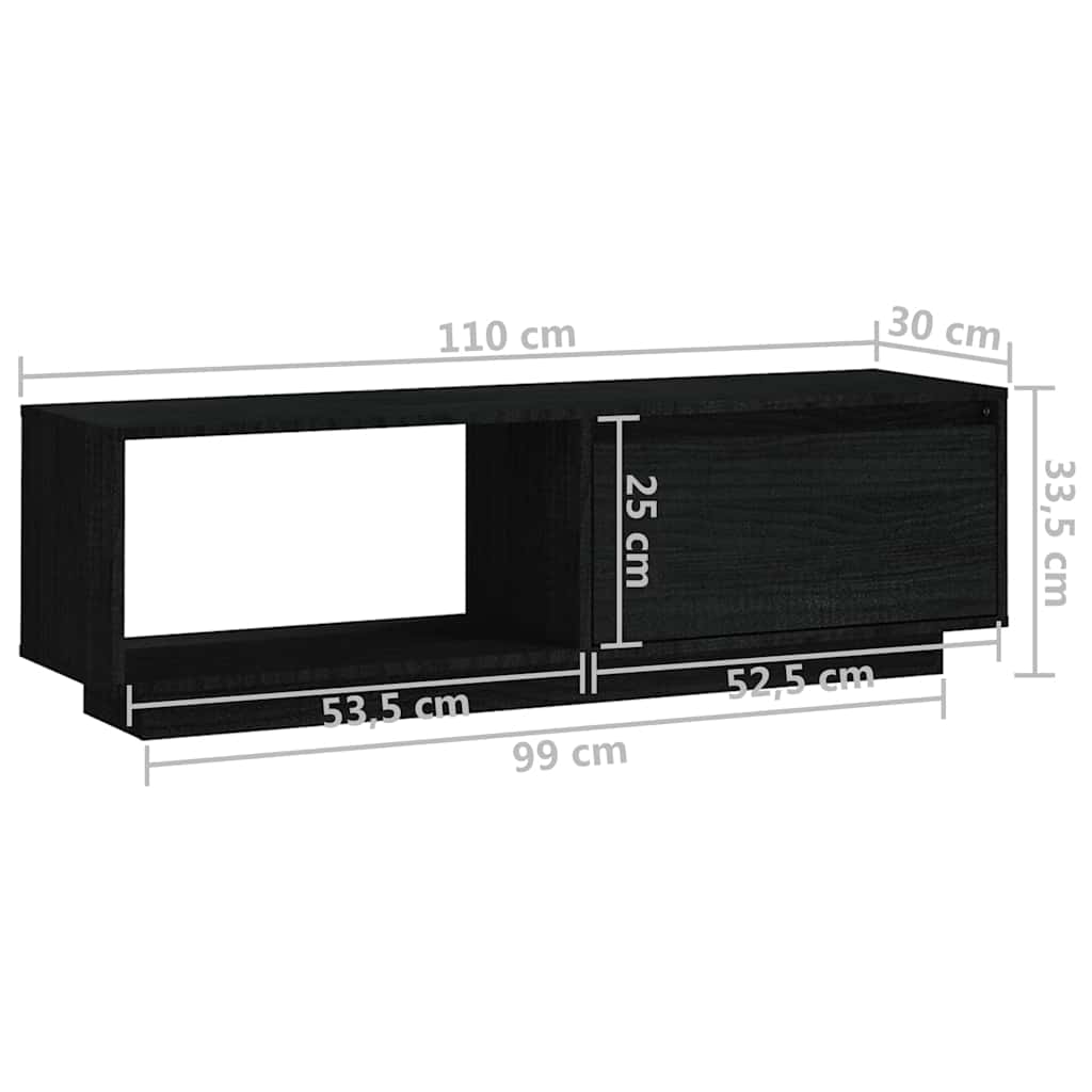 Έπιπλο Τηλεόρασης Μαύρο 110 x 30 x 33,5εκ από Μασίφ Ξύλο Πεύκου