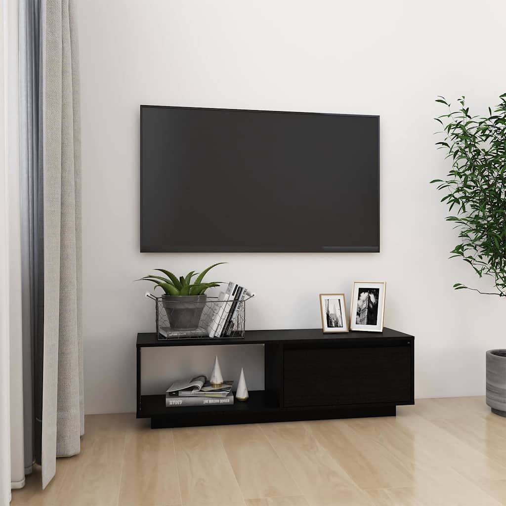 Έπιπλο Τηλεόρασης Μαύρο 110 x 30 x 33,5εκ από Μασίφ Ξύλο Πεύκου