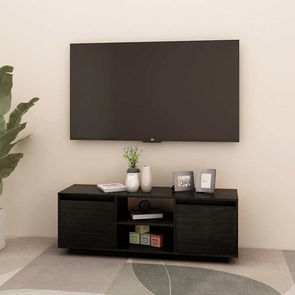 Έπιπλο Τηλεόρασης Μαύρο 110 x 30 x 40 εκ. από Μασίφ Ξύλο Πεύκου