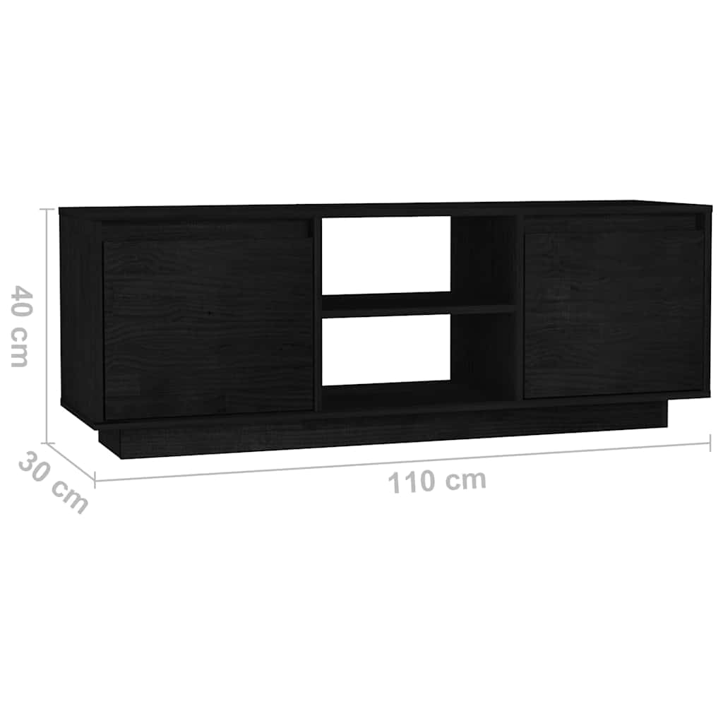 Έπιπλο Τηλεόρασης Μαύρο 110 x 30 x 40 εκ. από Μασίφ Ξύλο Πεύκου