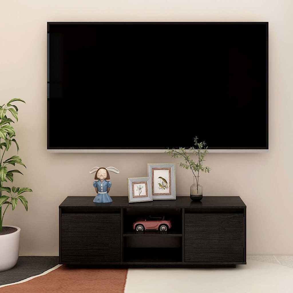 Έπιπλο Τηλεόρασης Μαύρο 110 x 30 x 40 εκ. από Μασίφ Ξύλο Πεύκου