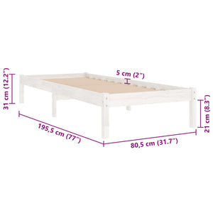 Πλαίσιο Κρεβατιού Λευκό 75x190 εκ. Μασίφ Ξύλο Small Single - Pakobazaar