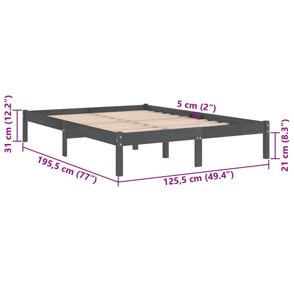 Πλαίσιο Κρεβατιού Γκρι 120x190 εκ. Μασίφ Ξύλο Small Double