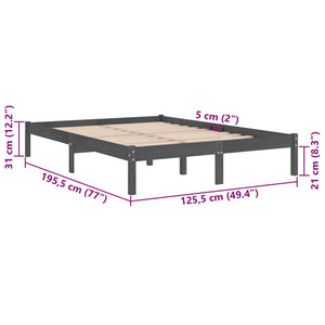 Πλαίσιο Κρεβατιού Γκρι 120x190 εκ. Μασίφ Ξύλο Small Double