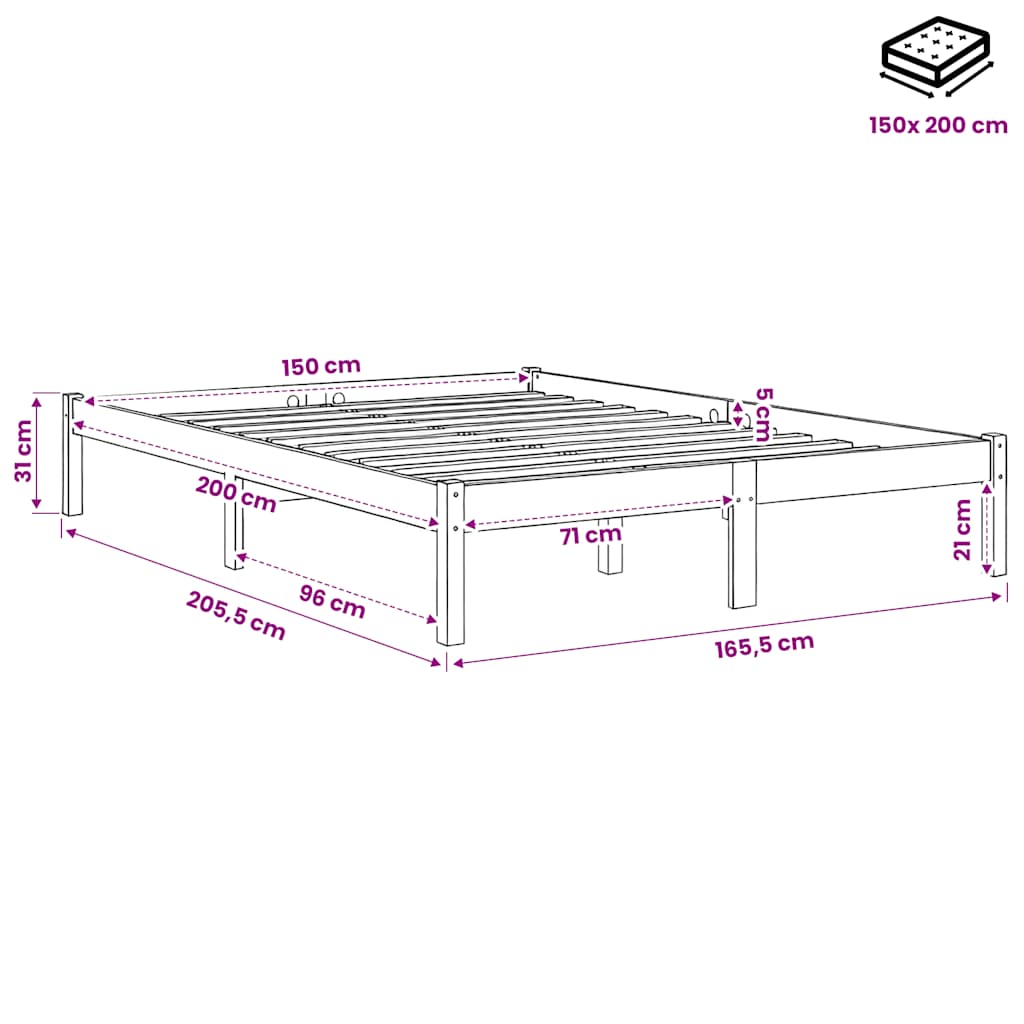 Πλαίσιο Κρεβατιού Μελί 150 x 200 εκ. Μασίφ Ξύλο King Size