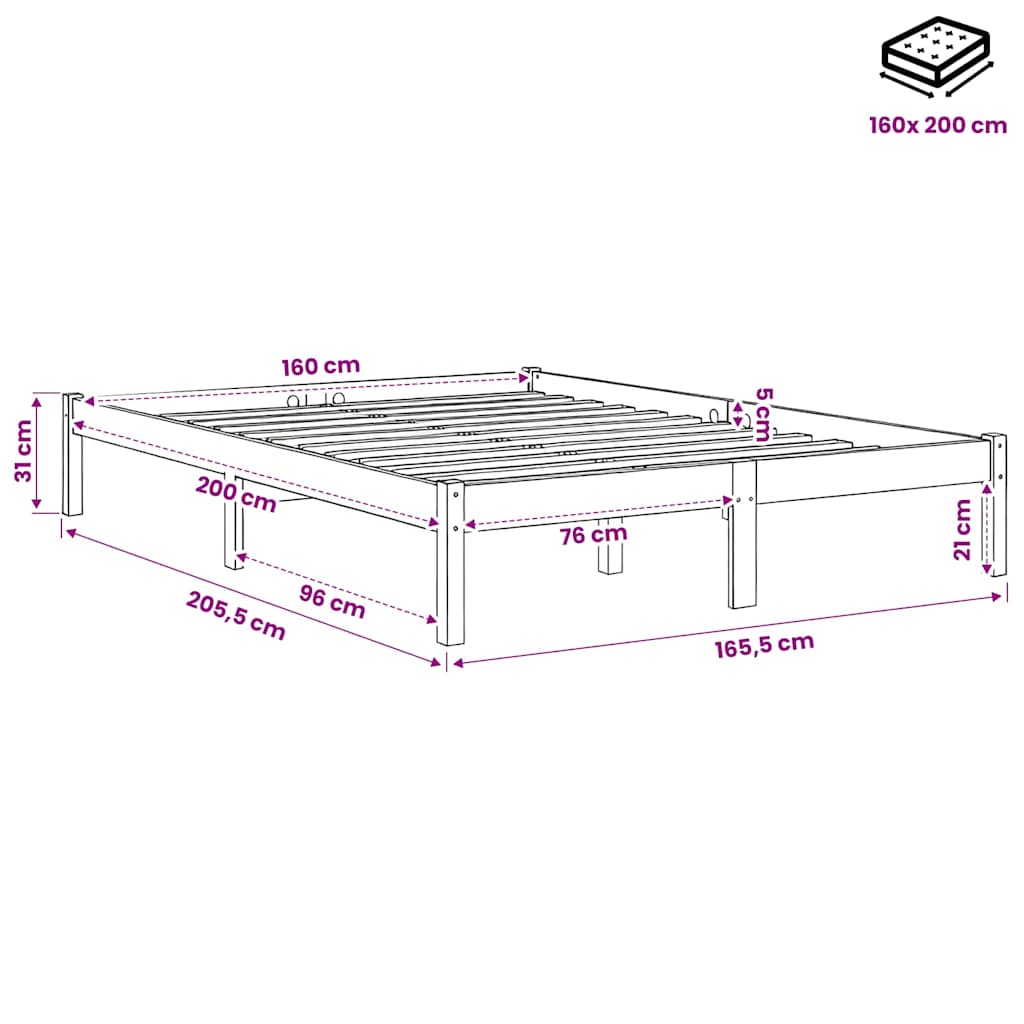 Πλαίσιο Κρεβατιού Καφέ Μελί 160 x 200 εκ. από Μασίφ Ξύλο Πεύκου