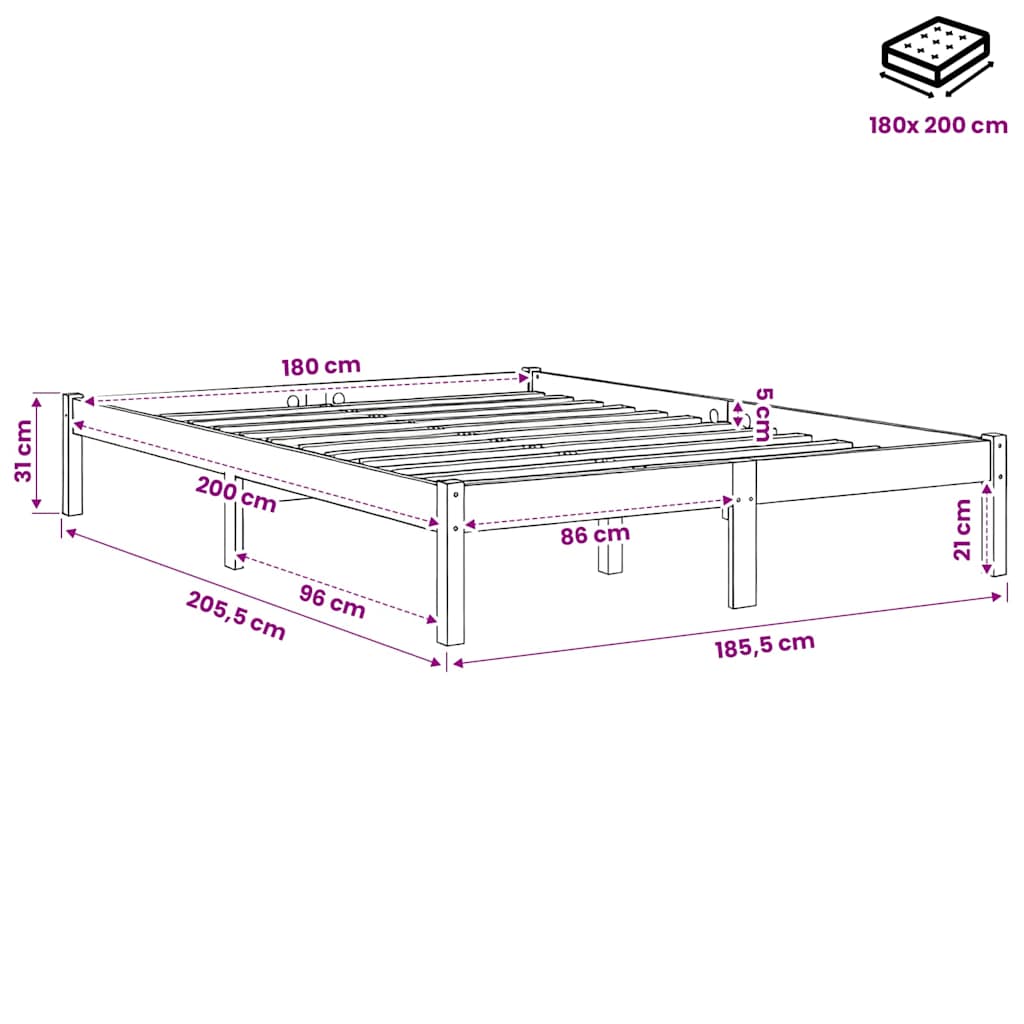 Πλαίσιο Κρεβατιού Μελί 180 x 200 εκ. Μασίφ Ξύλο Super King